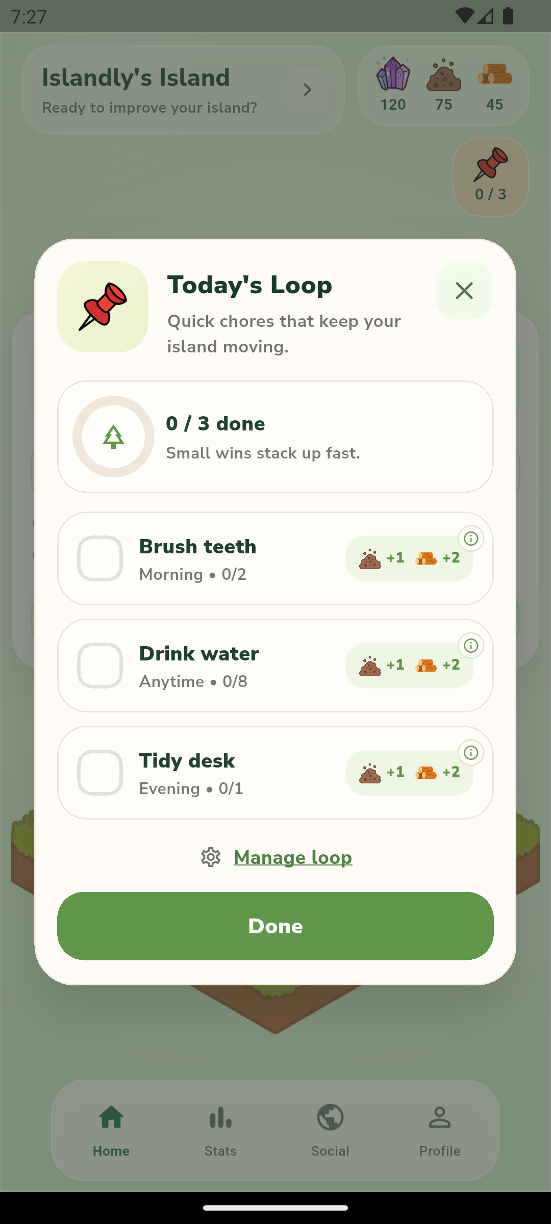 Islandly daily chores screen